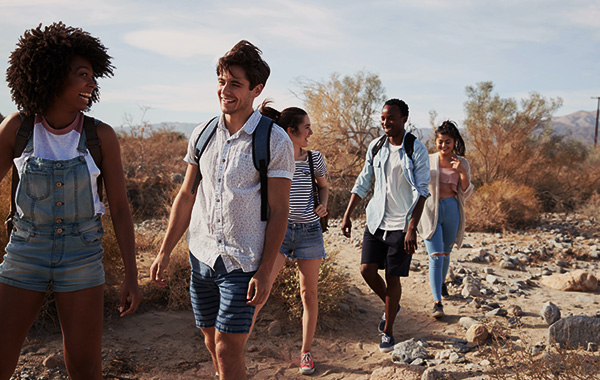 Group walking trail together