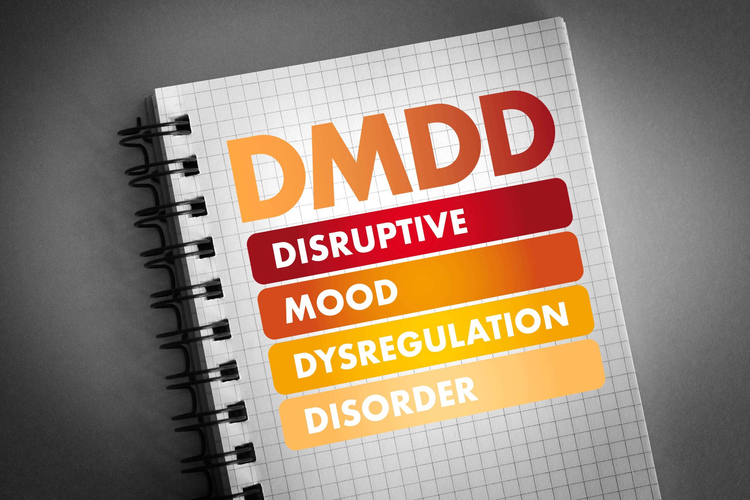 disruptive mood dysregulation disorder dmdd written on a notebook